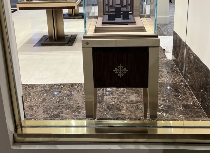 Patek Philippe Geneve display case with precision accent lighting installed by BBE Electric